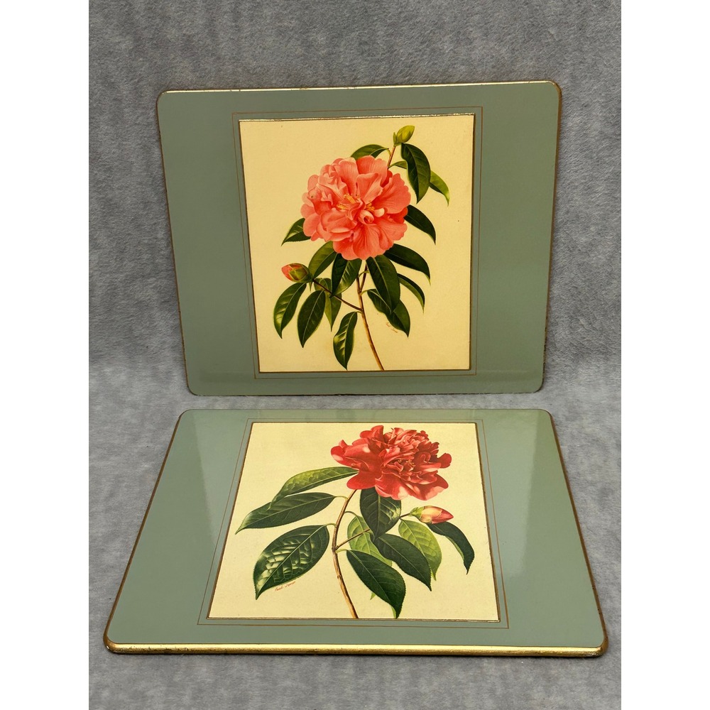 Vinmtage Set of 2 Trivets Green Hot Pads Boanical Camellia by Paul Jones